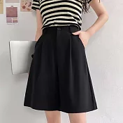 【AnZa】高腰顯瘦五分西裝短褲(4色)    M 黑色