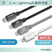 POLYWELL Type-C To L 30W蘋果水晶編織快充線 /1M /白色
