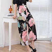 【AnZa】透氣輕薄涼爽棉綢休閒褲闊腿褲 (5色)    L 海棠紅