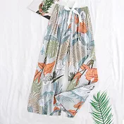 【AnZa】透氣輕薄涼爽棉綢休閒褲闊腿褲 (5色)    L 灰色小草