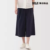 【MUJI 無印良品】女透氣彈性泡泡紗舒適八分褲 S 深藍