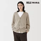 【MUJI 無印良品】男二重織V領開襟衫 S 米黃