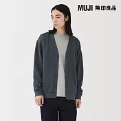 【MUJI 無印良品】男二重織V領開襟衫 S 暗藍