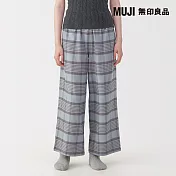 【MUJI 無印良品】女法蘭絨長褲 M 煙燻藍格紋