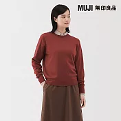 【MUJI 無印良品】女羊毛可水洗高密織圓領針織衫 S 深橘