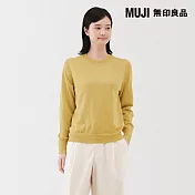 【MUJI 無印良品】女羊毛可水洗高密織圓領針織衫 L 黃色