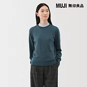 【MUJI 無印良品】女羊毛可水洗高密織圓領針織衫 S 煙燻藍