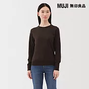 【MUJI 無印良品】女羊毛可水洗高密織圓領針織衫 S 深棕
