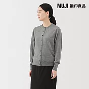 【MUJI 無印良品】女水洗羊毛高密織圓領開襟衫 L 灰色