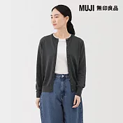 【MUJI 無印良品】女水洗羊毛高密織圓領開襟衫 S 深灰