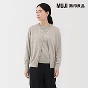 【MUJI 無印良品】女水洗羊毛高密織圓領開襟衫 S 粉米