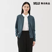 【MUJI 無印良品】女水洗羊毛高密織圓領開襟衫 S 煙燻藍