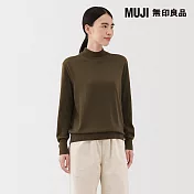 【MUJI 無印良品】女水洗羊毛高密織半高領針織衫 S 卡其綠