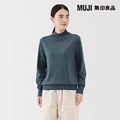 【MUJI 無印良品】女水洗羊毛高密織半高領針織衫 L 煙燻藍