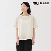 【MUJI 無印良品】女透氣彈性泡泡紗短袖套衫 S 柔白