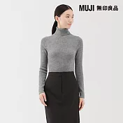 【MUJI 無印良品】女水洗羊毛高密織螺紋高領針織衫 S 灰色