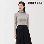 【MUJI 無印良品】女水洗羊毛高密織螺紋高領針織衫 S 粉米
