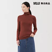 【MUJI 無印良品】女水洗羊毛高密織螺紋高領針織衫 S 深橘