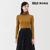 【MUJI 無印良品】女水洗羊毛高密織螺紋高領針織衫 S 芥黃