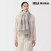 【MUJI 無印良品】蓬鬆羊毛大披肩 柔白格紋