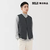【MUJI 無印良品】男輕量羽絨可攜式無領背心 XL 煙燻藍