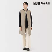 【MUJI 無印良品】女輕量羽絨可攜式無領長版背心 S 淺米
