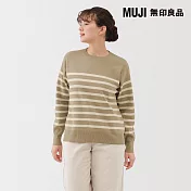 【MUJI 無印良品】女可水洗米蘭諾羅紋圓領針織衫 M 米色橫紋