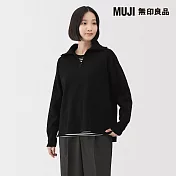 【MUJI 無印良品】女可水洗米蘭諾螺紋半拉鍊針織衫 M 黑色