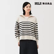 【MUJI 無印良品】女可水洗米蘭諾螺紋半拉鍊針織衫 XL 柔白橫紋
