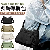 【EZlife】尼龍布多隔層百搭斜跨單肩包 黑色
