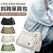 【EZlife】尼龍布多隔層百搭斜跨單肩包 米白色