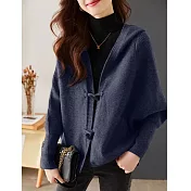 【MsMore】 毛衣外套氣質時尚牛角扣蝙蝠袖寬鬆針織# 125548 FREE 藏青色