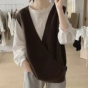 【MsMore】 不規則針織衫背心百搭上衣# 125976 FREE 咖色