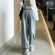 【初色】休閒寬鬆純色百搭顯瘦天絲長褲闊腿褲牛仔褲-8款任選-11184(M-3XL可選) M C.藍色