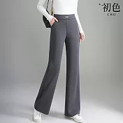 【初色】純色垂順顯瘦高腰西裝褲闊腿褲休閒褲寬褲長褲-共2色-15297(M-3XL可選) M 灰色