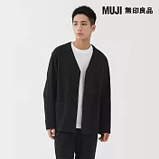 【MUJI 無印良品】男縱橫彈性起毛人字紋開襟衫 S 黑色