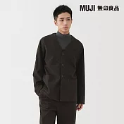 【MUJI 無印良品】男縱橫彈性起毛人字紋開襟衫 S 深棕
