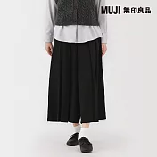 【MUJI 無印良品】女起毛日式和服寬襬褲 S 黑色
