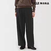 【MUJI 無印良品】女縱橫彈性起毛打褶寬版褲 S 黑色