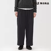 【MUJI 無印良品】女縱橫彈性起毛打褶寬版褲 S 深藍直紋