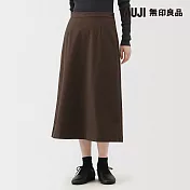 【MUJI 無印良品】女縱橫彈性起毛寬襬裙 S 棕色