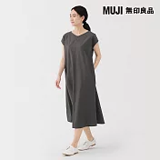 【MUJI 無印良品】女透氣彈性泡泡紗法式袖洋裝 S 深灰