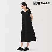 【MUJI 無印良品】女透氣彈性泡泡紗法式袖洋裝 S 黑色
