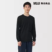 【MUJI 無印良品】男棉保暖厚織圓領長袖T恤 S 黑色