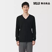 【MUJI 無印良品】男棉保暖厚織V領長袖T恤 S 黑色
