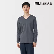 【MUJI 無印良品】男棉保暖厚織V領長袖T恤 S 深灰