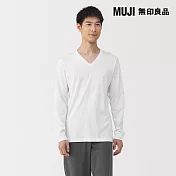 【MUJI 無印良品】男棉保暖厚織V領長袖T恤 S 白色