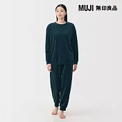 【MUJI 無印良品】女棉絲絨長袖家居睡衣 S 暗藍
