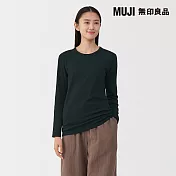 【MUJI 無印良品】女棉保暖厚織圓領長袖T恤 S 黑色