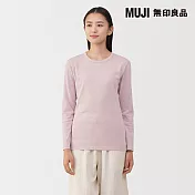 【MUJI 無印良品】女棉保暖厚織圓領長袖T恤 S 淺粉